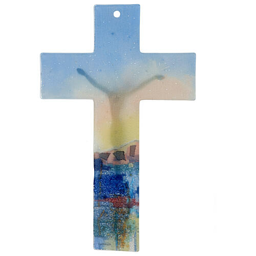 Crucifixo vidro de Murano multicolor 34 cm flores brancas e Nápole 3