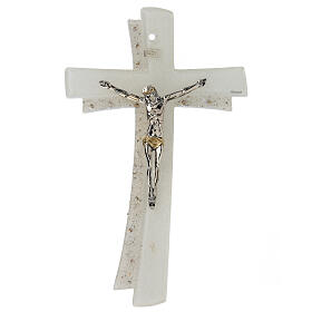 Crucifix courbé double verre Murano 35 cm doré strass