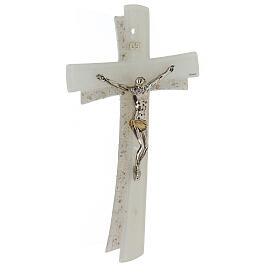 Crucifix courbé double verre Murano 35 cm doré strass