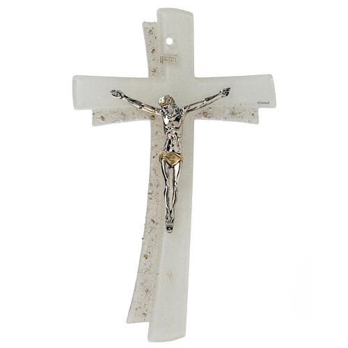 Crucifix courbé double verre Murano 35 cm doré strass 1