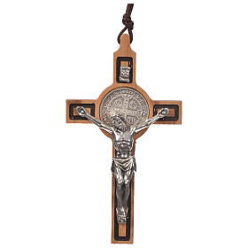 10.268.11 Ro Cruz de San Benito plata sobre base madera 20 cm Rojo esmaltada a mano con medalla y caja y preghierea 3 idiomas 
