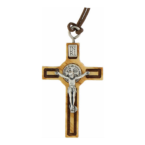 Pendant cross St Benedict olive wood 3