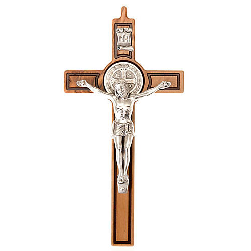 Schmuck-Anhaenger Kreuz Heilig Benedictus Oliven-Holz geschnitzt 1