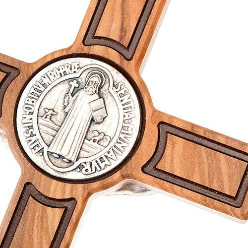 Cross of St Benedict, engraved olive wood 3