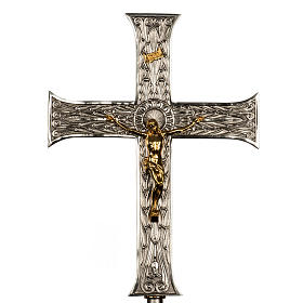 Cruz procesional bronce plateado cuerpo dorado