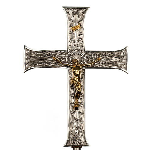 Krzyż procesyjny brąz posrebrzany ciało pozłacane 1