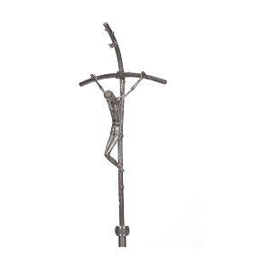 Vortragekreuz aus Bronze, versilbert, Modell Krummstab