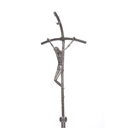 Vortragekreuz aus Bronze, versilbert, Modell Krummstab 2