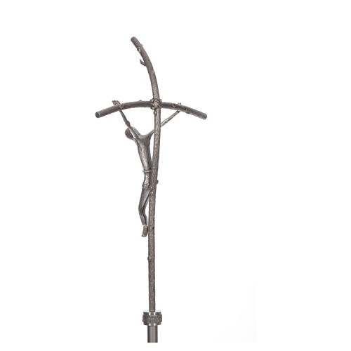 Cruz processional báculo em bronze prateado 3