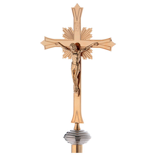 Processional cross with base in gold-plated brass 3