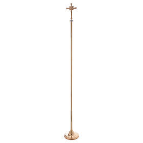 Processional cross with base in gold-plated brass