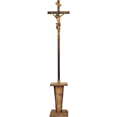 Krzyż procesyjny drewno h 220 cm kłosy na podstawie 1