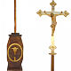 Krzyż procesyjny drewno h 220 cm z podstawą herb Franciszkański s1
