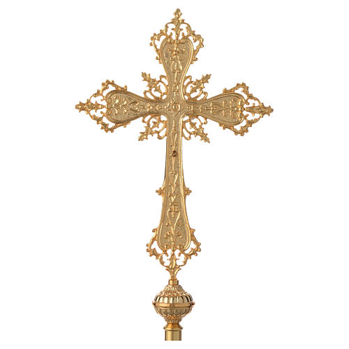Cruz procesional latón decorado dorado con Cuerpo de Cristo plateado 4