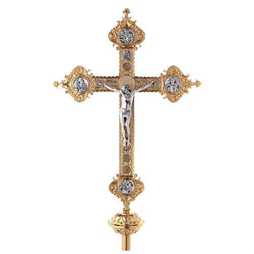 Processional cross with 4 Evangelists in two tone brass 62x40cm 1