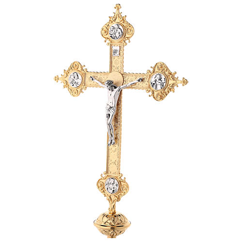 Processional cross with 4 Evangelists in two tone brass 62x40cm 3