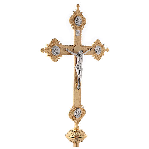 Processional cross with 4 Evangelists in two tone brass 62x40cm 4