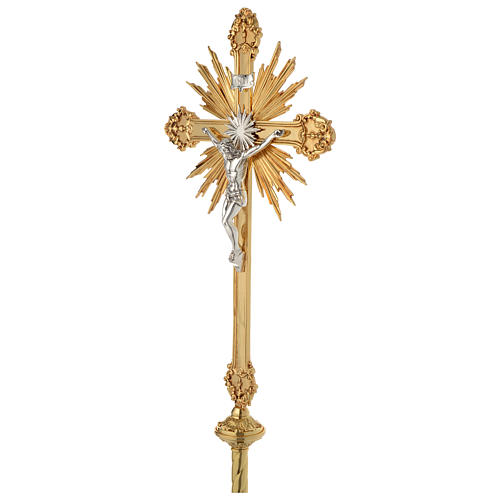 Processional cross, Baroque style in two tone brass 63x35cm 3