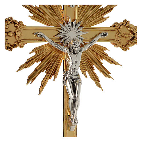Processional cross, Baroque style in two tone brass 63x35cm 4