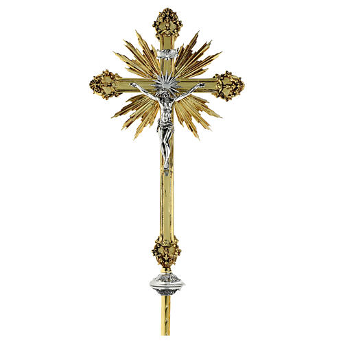 Processional cross, Baroque style in two tone brass 63x35cm 1