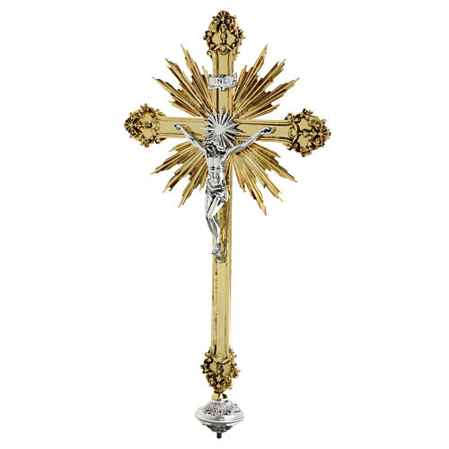 Processional cross, Baroque style in two tone brass 63x35cm 3