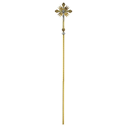 Krzyż procesyjny barokowy mosiądz dwukolorowy 63x35 cm 4