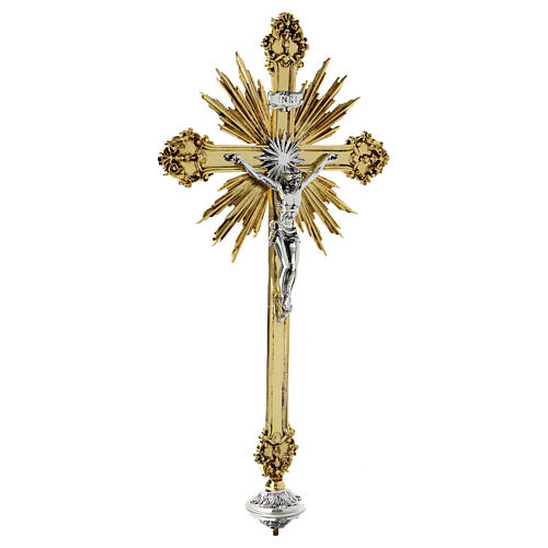 Krzyż procesyjny barokowy mosiądz dwukolorowy 63x35 cm 5