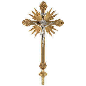 Processional cross, Baroque style in two tone brass 63x35cm