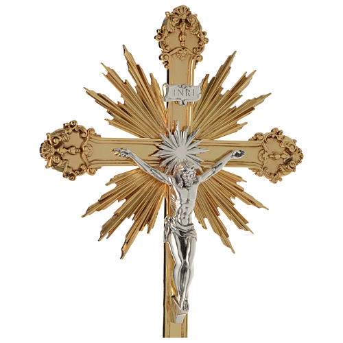Processional cross, Baroque style in two tone brass 63x35cm 2