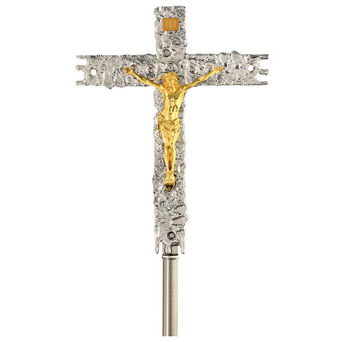 Croix procession laiton argenté 41x31 cm 1