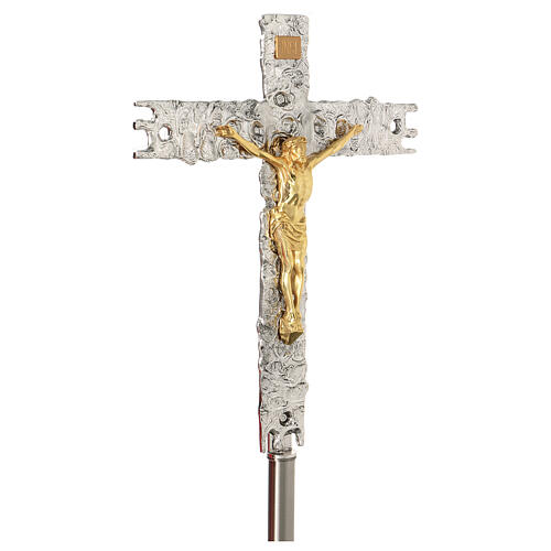 Croix procession laiton argenté 41x31 cm 3