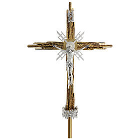 Croix pour procession laiton moulé or argent 68x49 cm