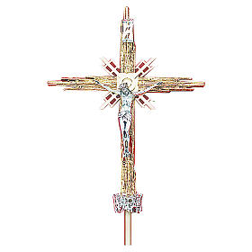 Krzyż procesyjny mosiądz odlew złoto srebro 68x49 cm