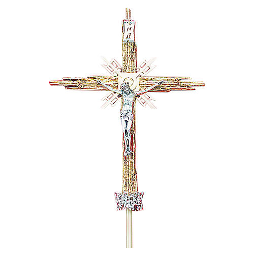 Krzyż procesyjny mosiądz odlew złoto srebro 68x49 cm 1