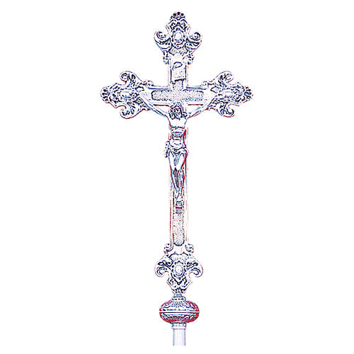 Croix procession 55x26 cm laiton moulé argent 1