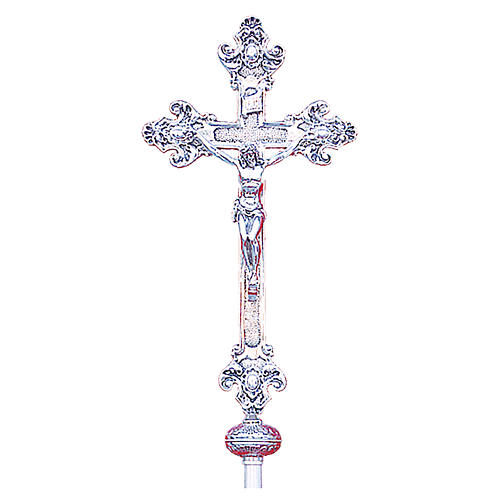 Krzyż procesyjny 55x26 cm odlew mosiądzu srebrny 1