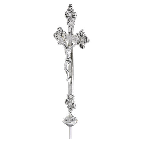 Cruz para procissão 55x26 cm latão moldado prateado 2