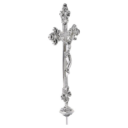 Cruz para procissão 55x26 cm latão moldado prateado 3