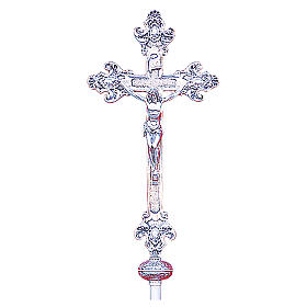 Processional cross in silver coloured cast brass 55x26cm
