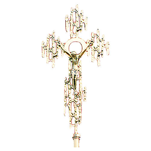 Processional cross in cast brass plated in 24K gold 52x26cm 1