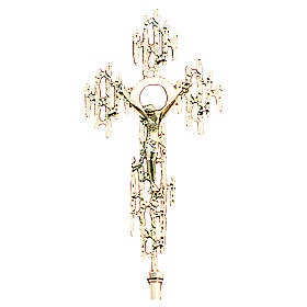 Processional cross in cast brass plated in 24K gold 52x26cm