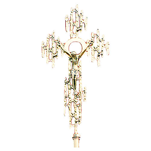 Processional cross in cast brass plated in 24K gold 52x26cm 2