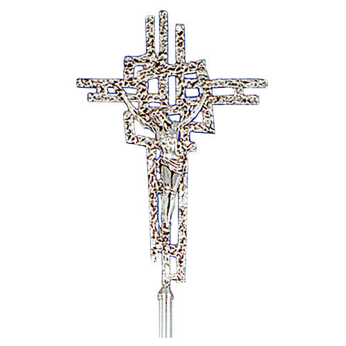 Croix procession laiton moulé argent 51x35 cm 1