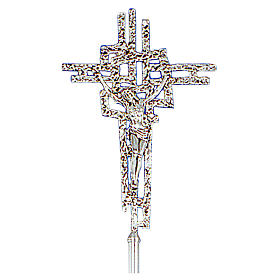 Krzyż procesyjny mosiężny odlew srebrny 51x35 cm