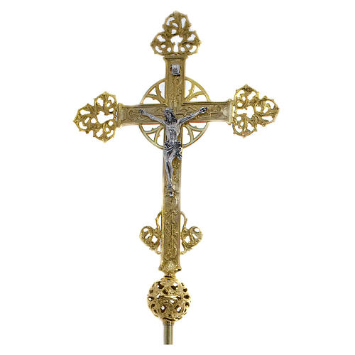 Processional cross in gold tone cast brass 61x50cm 1