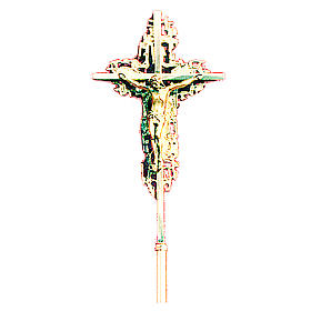 Processional cross in golden cast brass 40x26cm