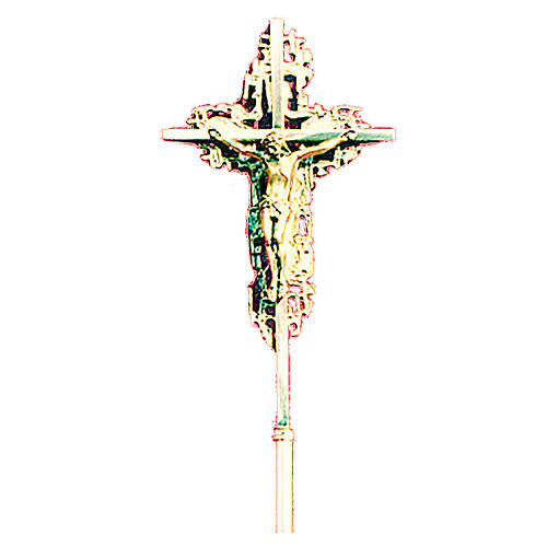 Processional cross in golden cast brass 40x26cm 1