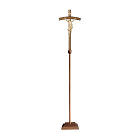 Processional cross in natural wood, Leonardo crucifix and curved cross