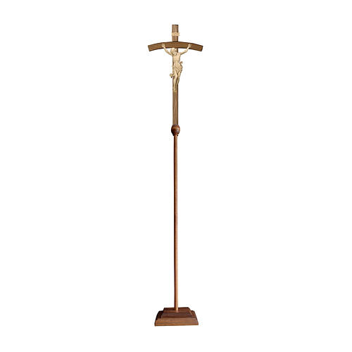 Processional cross in natural wood, Leonardo crucifix and curved cross 1