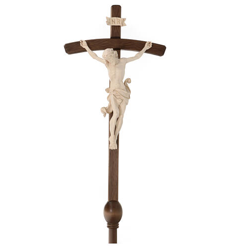 Processional cross in burnished wood, Leonardo crucifix and curved cross, waxed 1